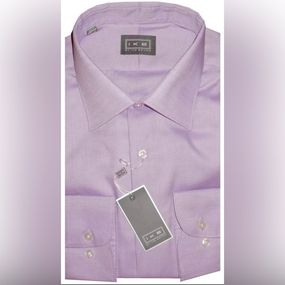 17 34/35 IKE BEHAR SHIRT DRESS SOFT LAVENDER DIAMOND WEAVE CLASSIC FIT NWT
